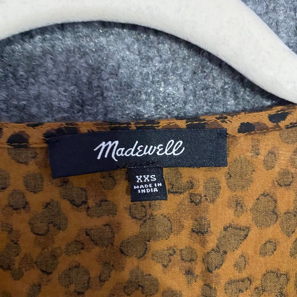 Madewell Wrap Dress XXS Leopard Print Brown Flutter Short Sleeve Mini - Picture 8 of 13
